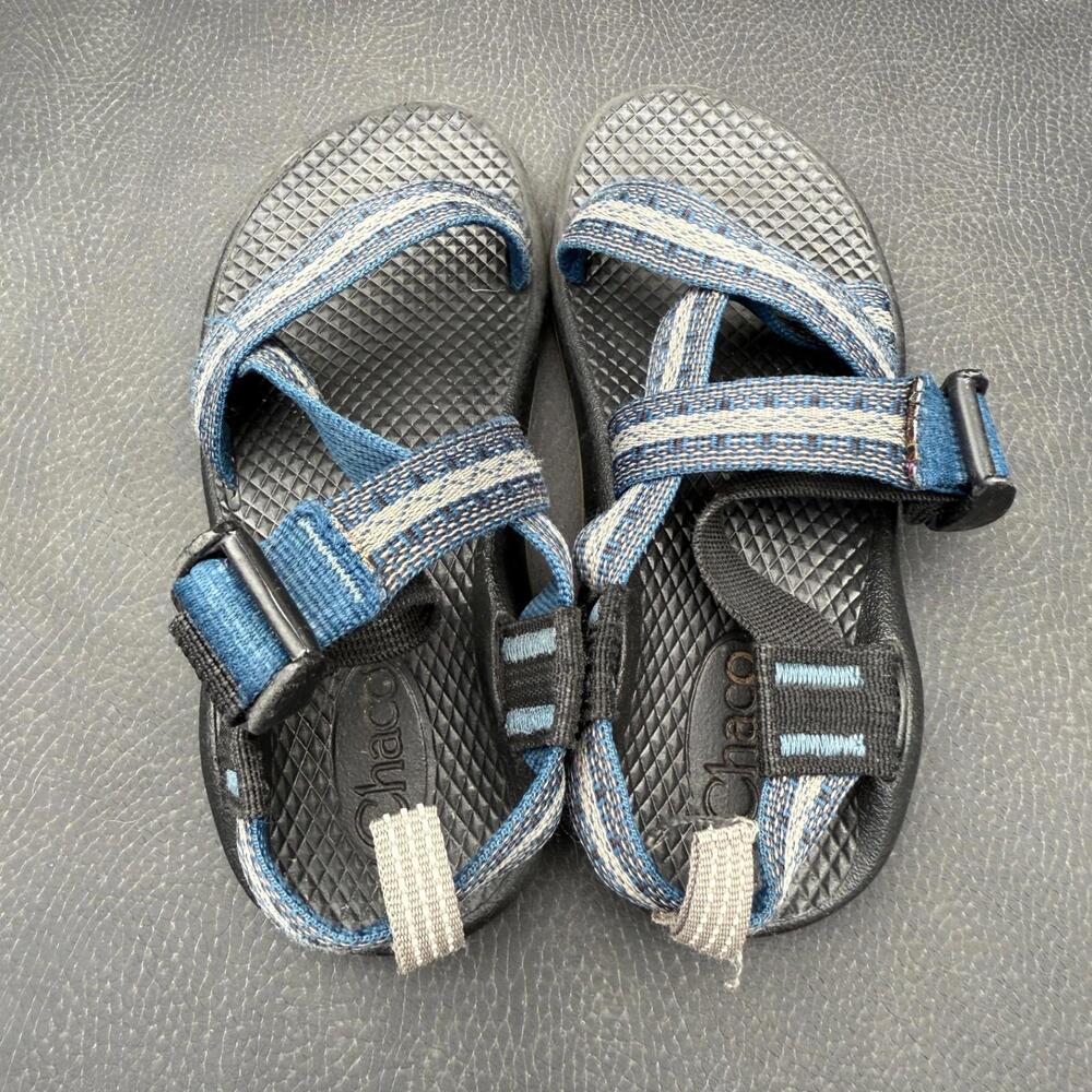 Chaco Sandals Blue Gray Geometric Stripe‎ Kids Size 12 - Picture 3 of 5
